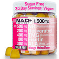 Supplement bottle labeled NAD+ Support with ingredients and flavor details on a white background