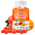 Bottle of Plant Nutrition Lutein Gummies with gummies and mangoes on a white background