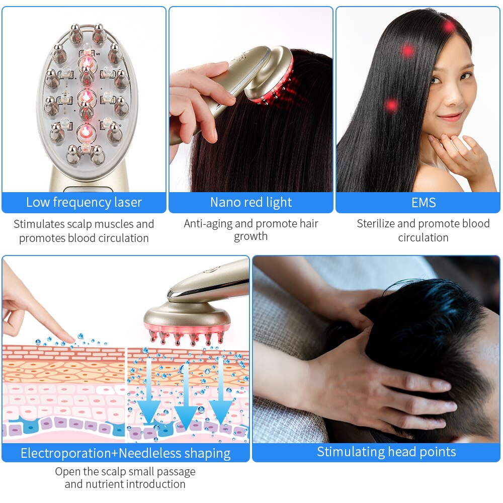 Electric Laser Hair Growth Comb Infrared EMS RF Vibration Massager Microcurrent Hair Care Hair Loss Treatment Hair Regrowth Metrolina Premiere Solutions