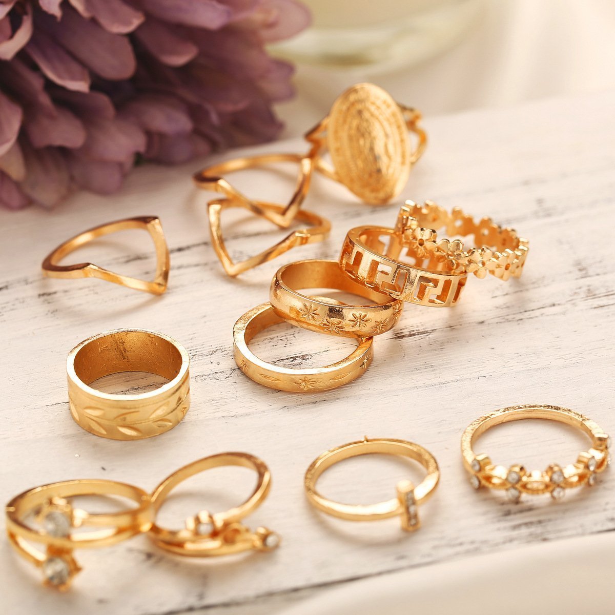 13 Piece Medallion Ring Set With Austrian Crystals 18K Gold Plated Ring ITALY Design Metrolina Premiere Solutions