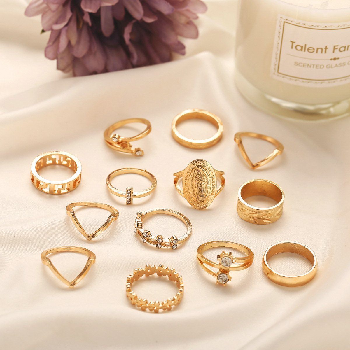 13 Piece Medallion Ring Set With Austrian Crystals 18K Gold Plated Ring ITALY Design Metrolina Premiere Solutions