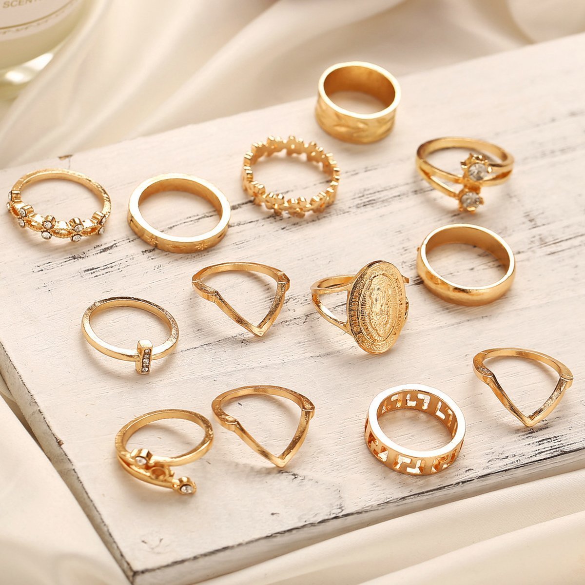 13 Piece Medallion Ring Set With Austrian Crystals 18K Gold Plated Ring ITALY Design Metrolina Premiere Solutions