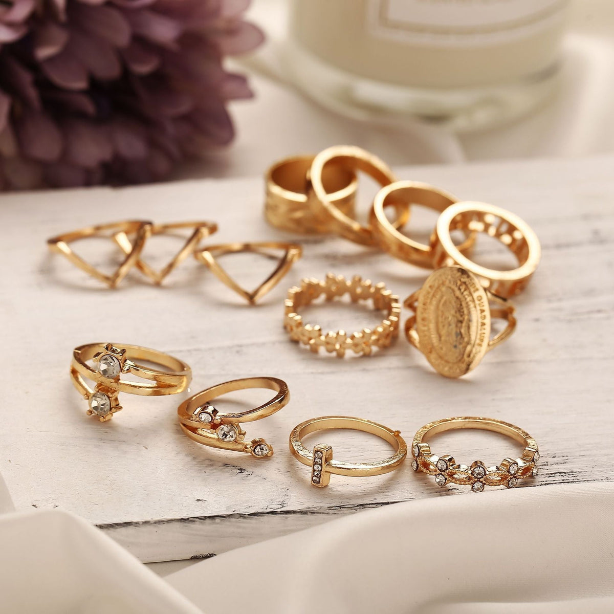 13 Piece Medallion Ring Set With Austrian Crystals 18K Gold Plated Ring ITALY Design Metrolina Premiere Solutions