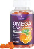 Bottle of Nature's Nutrition Omega 3-6-9 Gummies with orange flavor on a white background
