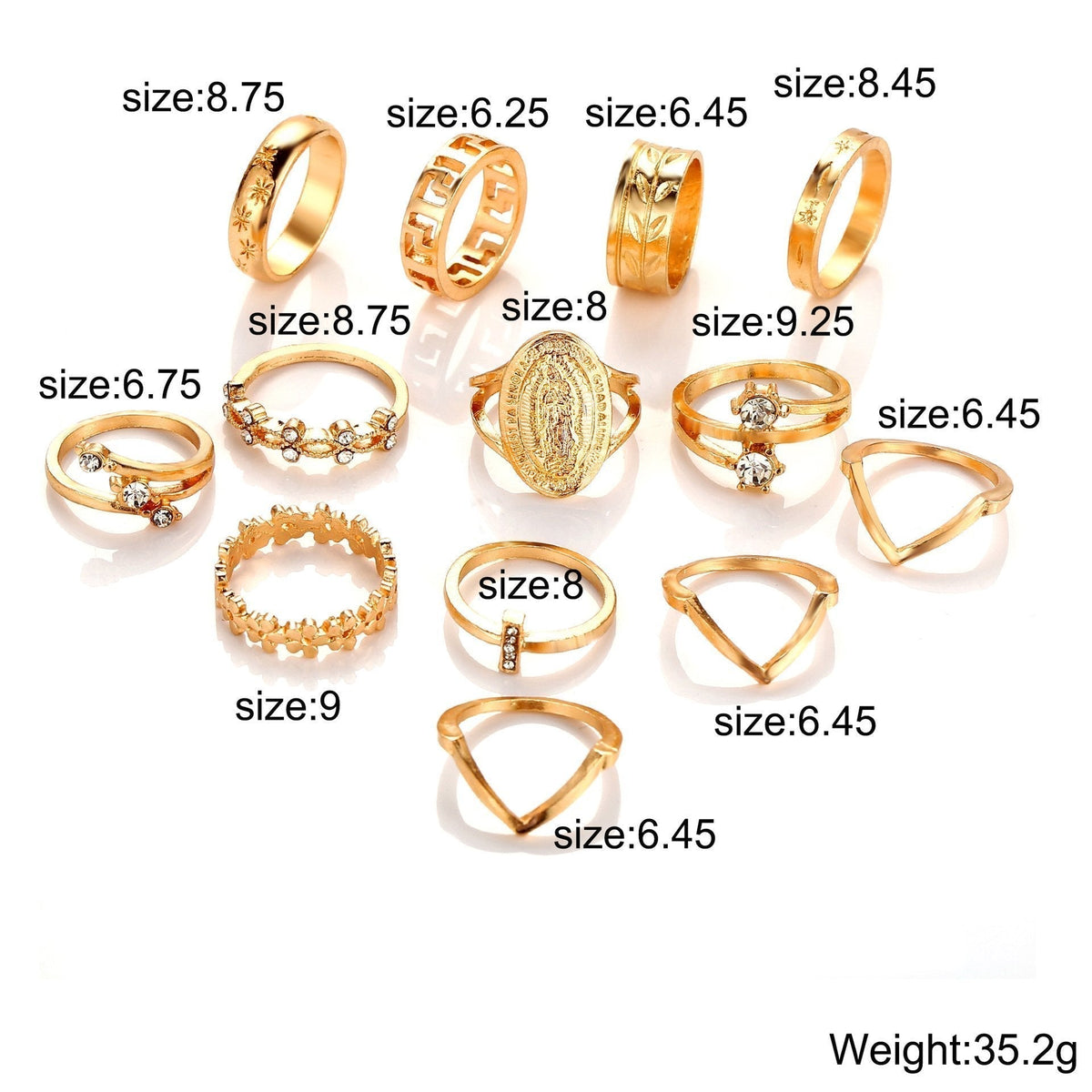 13 Piece Medallion Ring Set With Austrian Crystals 18K Gold Plated Ring ITALY Design Metrolina Premiere Solutions