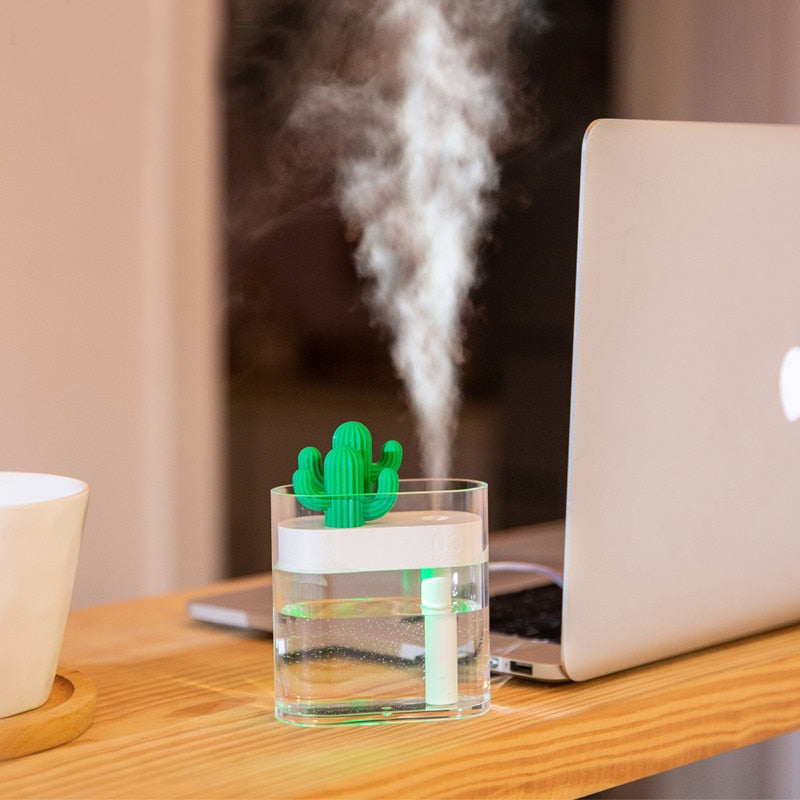 160ML Ultrasonic Air Humidifier Clear Cactus Color Light USB Essential Oil Diffuser Car Purifier Aroma Diffusor Anion Mist Maker Metrolina Premiere Solutions