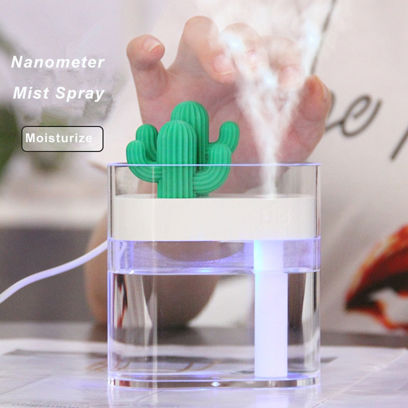 160ML Ultrasonic Air Humidifier Clear Cactus Color Light USB Essential Oil Diffuser Car Purifier Aroma Diffusor Anion Mist Maker Metrolina Premiere Solutions